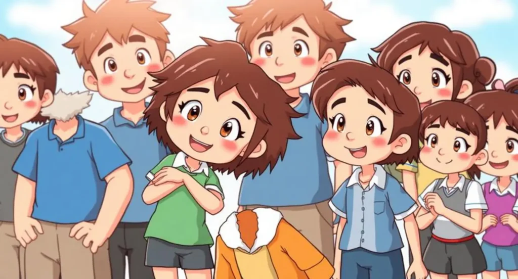 cartoon characters with brown hair