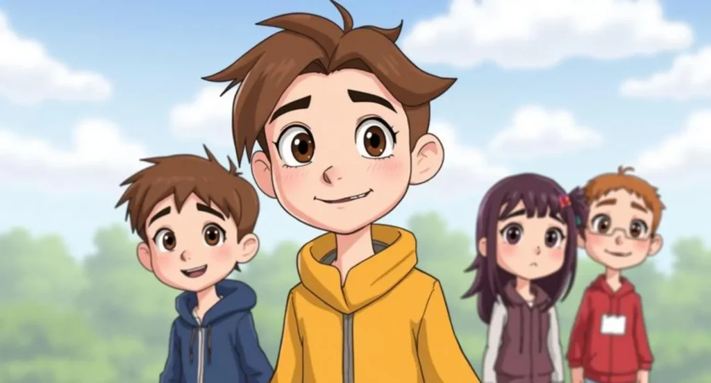 cartoon characters with brown hair