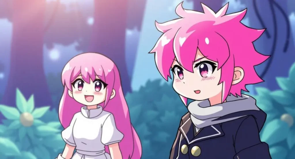 cartoon characters with pink hair