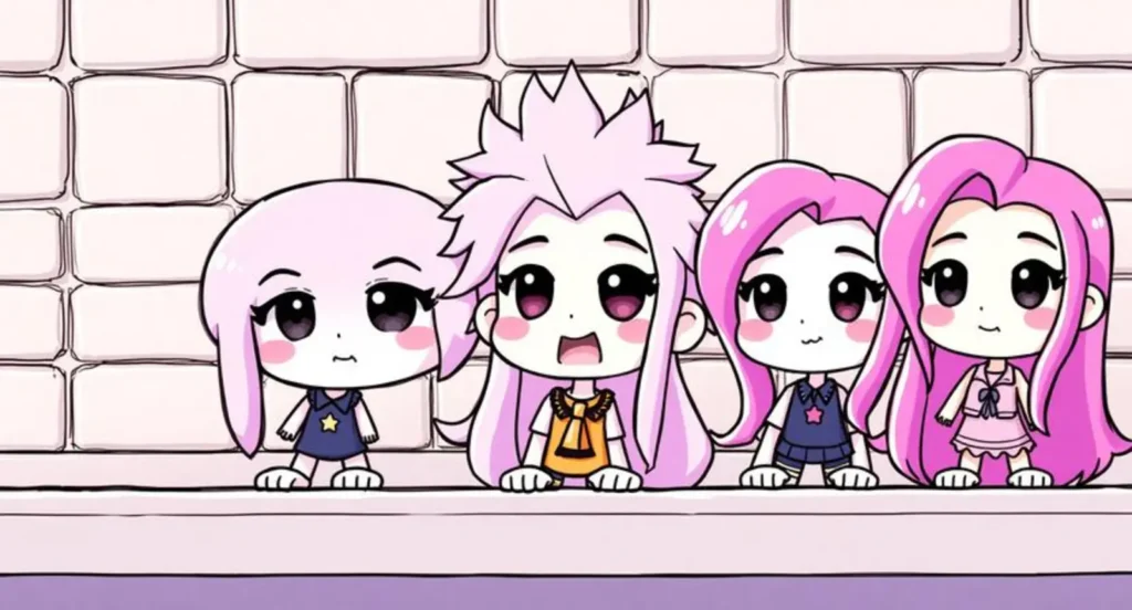 cartoon characters with pink hair