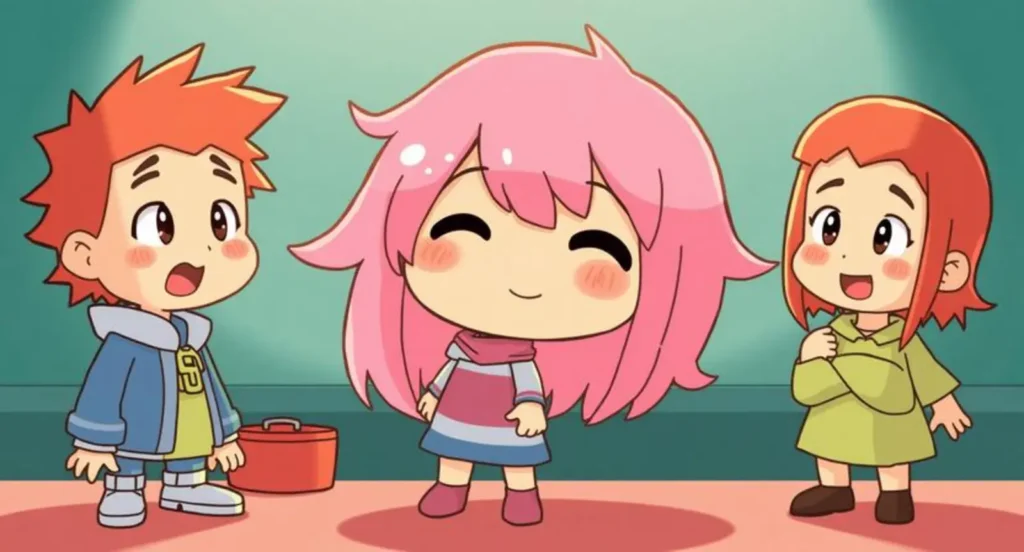 cartoon characters with pink hair