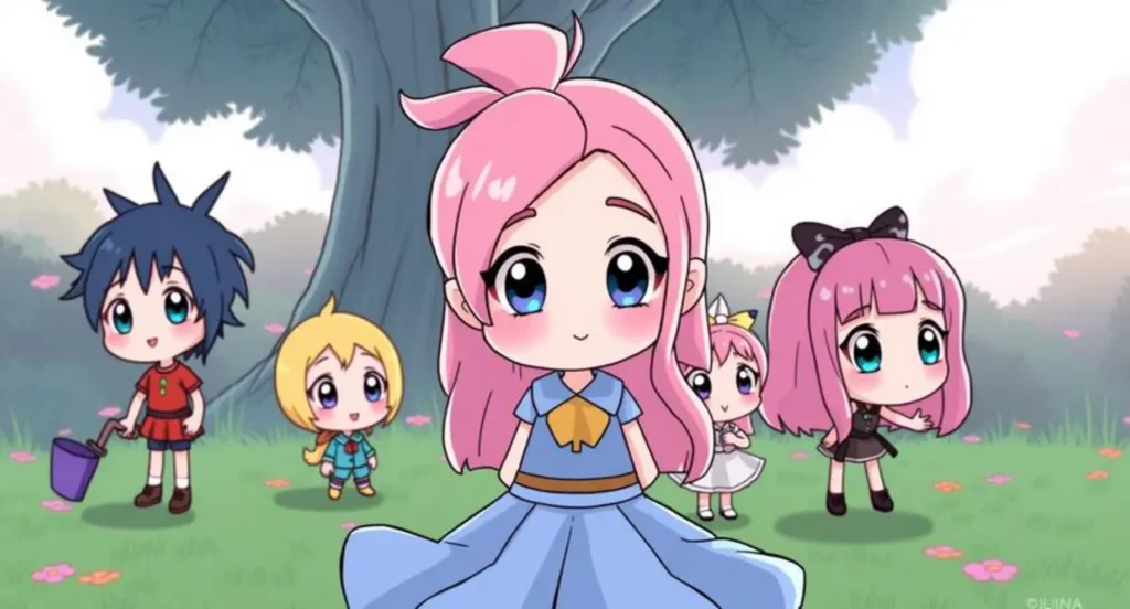 cartoon characters with pink hair