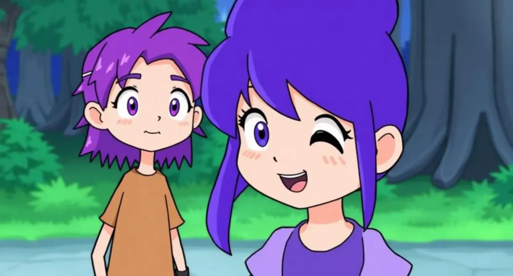 cartoon characters with purple hair