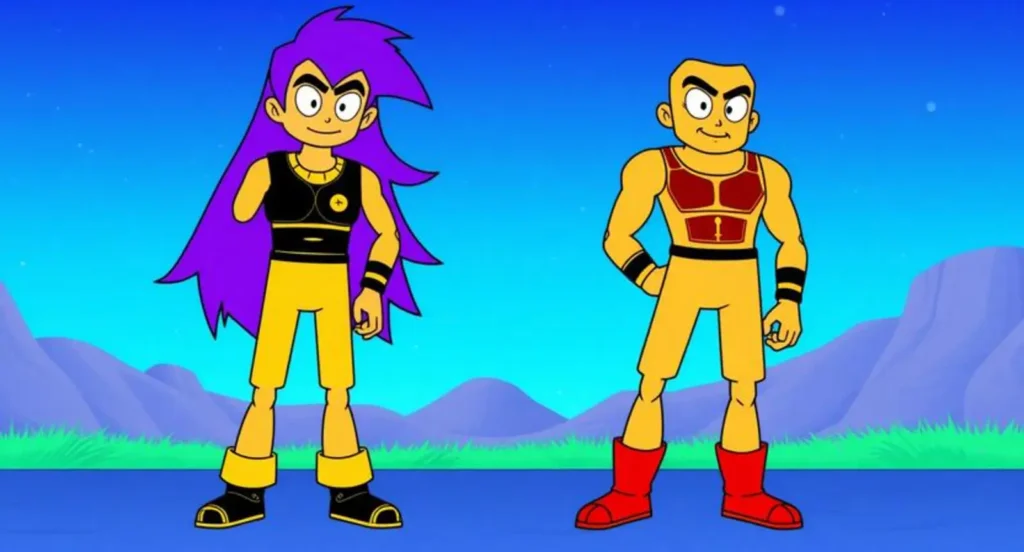 cartoon characters with purple hair