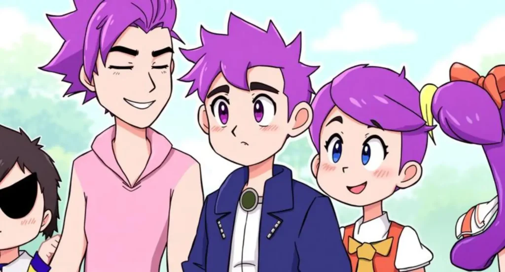 cartoon characters with purple hair