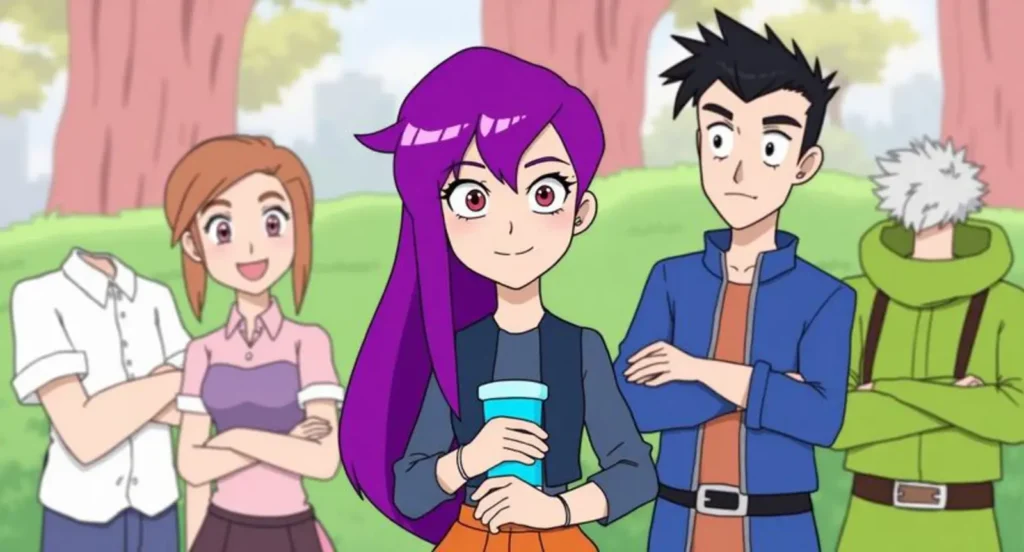 cartoon characters with purple hair
