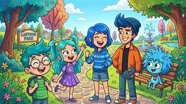 cartoon characters with blue hair
