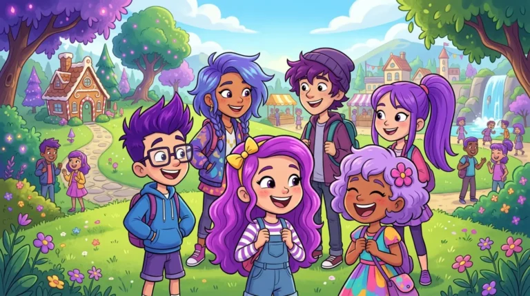 cartoon characters with purple hair